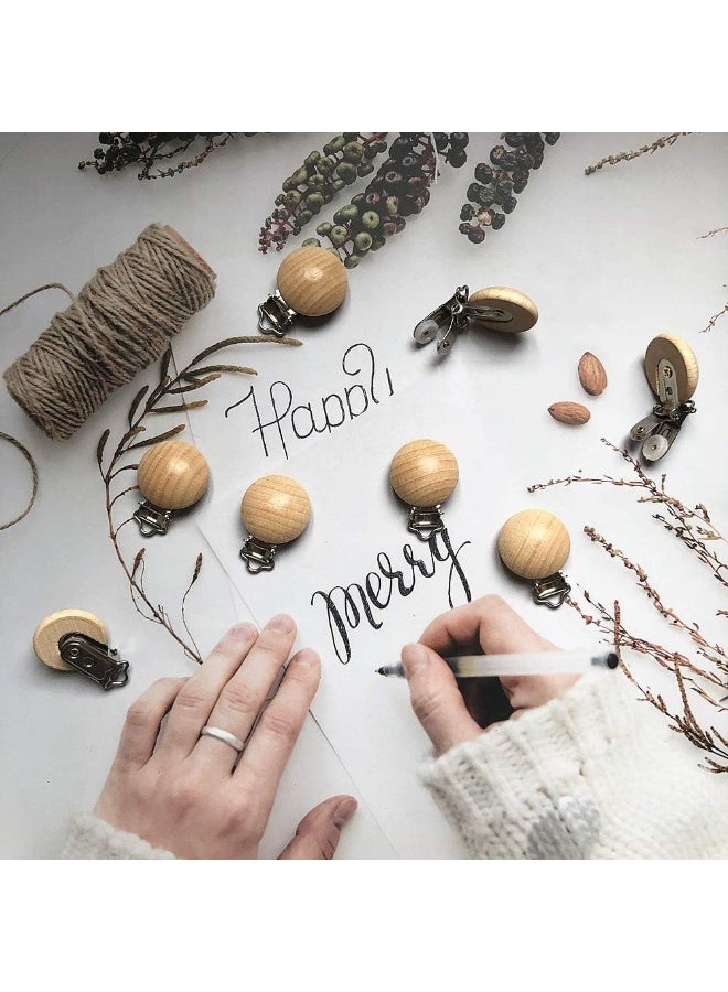 Greneric 24 Pieces Natural Beech Wood Pacifier Clips Teething Grasping Toy Suspender Clips Charm DIY Pacifier Clips Holder Accessories - Image 4