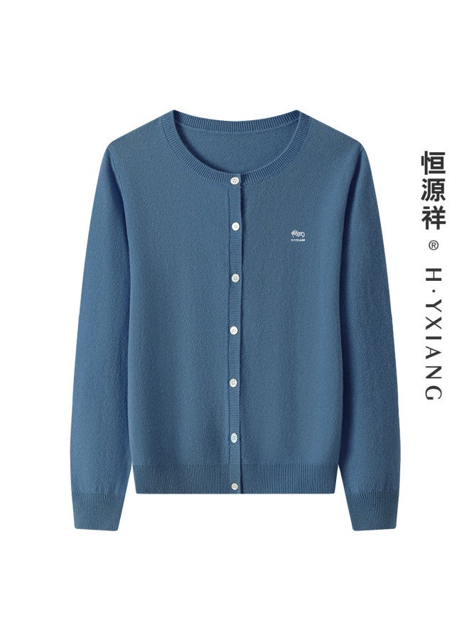 Hengyuanxiang Embroidered Chestwomen'S Wool Cardigan Round Neck Autumn Knitted Sweater Casual Layering Coat - Image 3