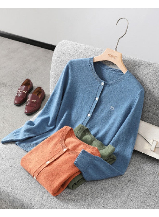 Hengyuanxiang Embroidered Chestwomen'S Wool Cardigan Round Neck Autumn Knitted Sweater Casual Layering Coat - Image 1