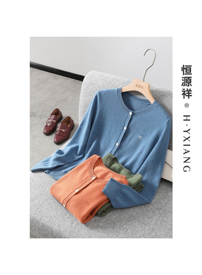 Hengyuanxiang Embroidered Chestwomen'S Wool Cardigan Round Neck Autumn Knitted Sweater Casual Layering Coat - Image 2