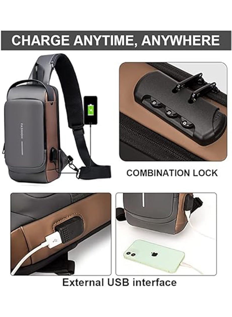 fasion AntiTheft Sling Crossbody Bag for Men & Women Waterproof Chest Shoulder Bag with USB Charging Port - Image 4