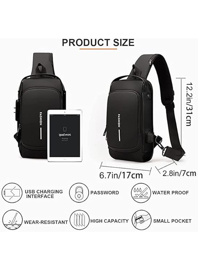 fasion AntiTheft Sling Crossbody Bag for Men & Women Waterproof Chest Shoulder Bag with USB Charging Port - Image 2