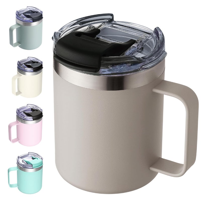 Aloufea 12oz كوب قهوة معزول مع مقبض القدح القهوة الفولاذ المقاوم للصدأ مع القهوة مع Flip LID مزدوج الجدار فراغ القهوة المشمش المشمش - Image 1