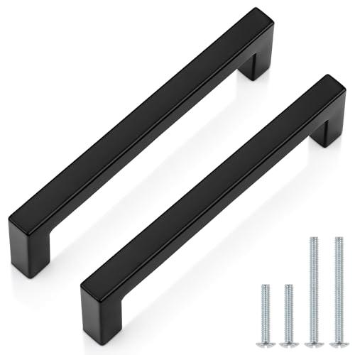 Probrico 30 Pack| Black Cabinet Handles 5 Inch(128mm) Hole Centers Drawer Pulls Stainless Steel Kitchen Cabinet Handles Matte Black Square Drawer Handles Modern Cabinet Hardware - Image 1