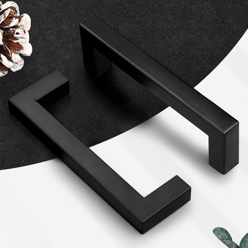 Probrico 30 Pack| Black Cabinet Handles 5 Inch(128mm) Hole Centers Drawer Pulls Stainless Steel Kitchen Cabinet Handles Matte Black Square Drawer Handles Modern Cabinet Hardware - Image 2