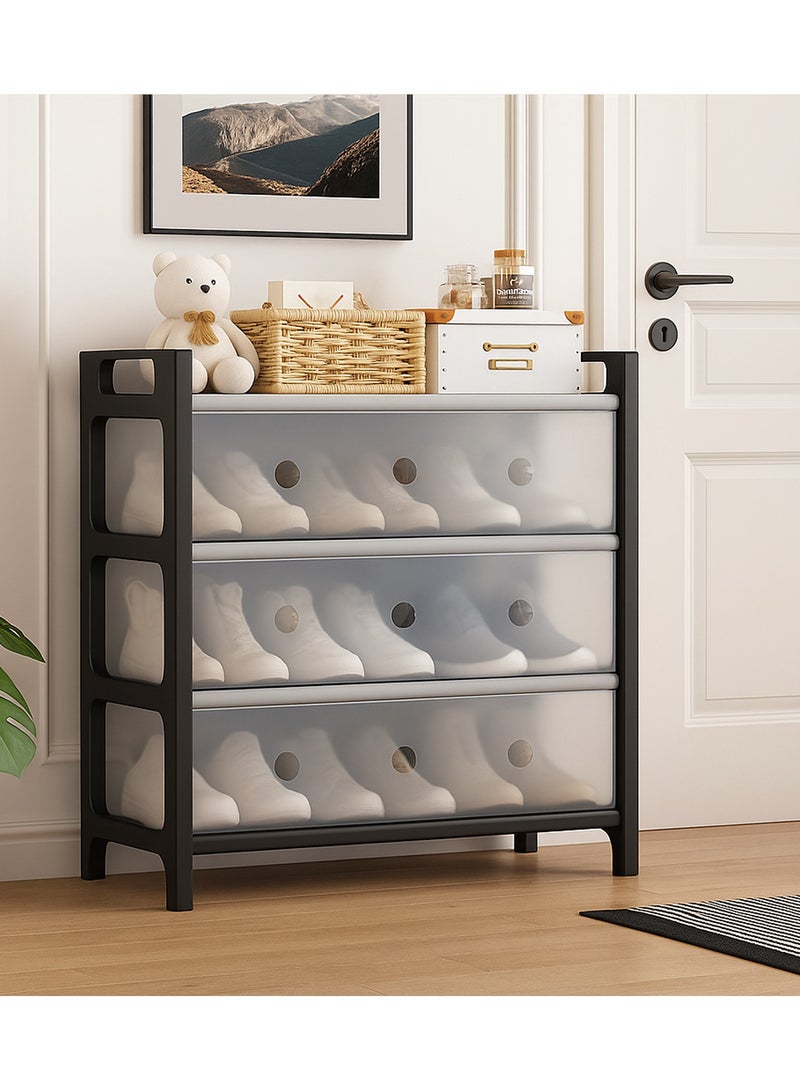 LINGWEI Shoe Rack 4-Tier Shoe Cabinet 16 Pairs Plastic Shoe Rack Storage Cabinet, Suitable for Closets, Hallways, Bedroom Entrances  - Image 1