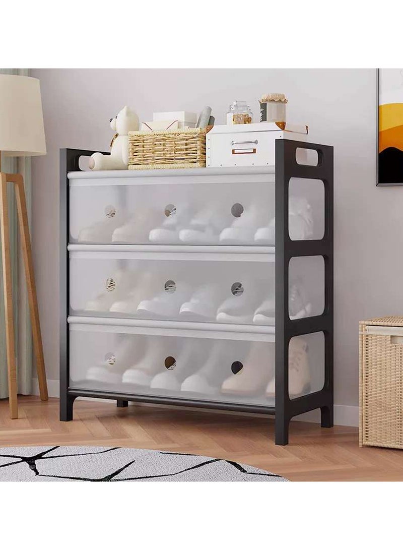 LINGWEI Shoe Rack 4-Tier Shoe Cabinet 16 Pairs Plastic Shoe Rack Storage Cabinet, Suitable for Closets, Hallways, Bedroom Entrances  - Image 2