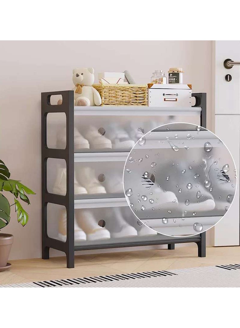 LINGWEI Shoe Rack 4-Tier Shoe Cabinet 16 Pairs Plastic Shoe Rack Storage Cabinet, Suitable for Closets, Hallways, Bedroom Entrances  - Image 3
