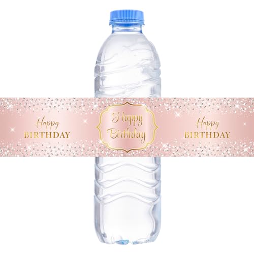 WOWOPA Happy Birthday Water Bottle Labels Pink for Women 16th 21st 30th 40th 50th Anniversary Stickers Party Decorations Set of 32 - Image 1