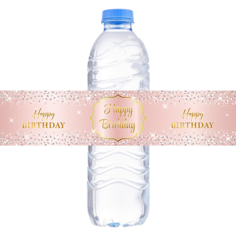 WOWOPA Happy Birthday Water Bottle Labels Pink for Women 16th 21st 30th 40th 50th Anniversary Stickers Party Decorations Set of 32 - Image 2