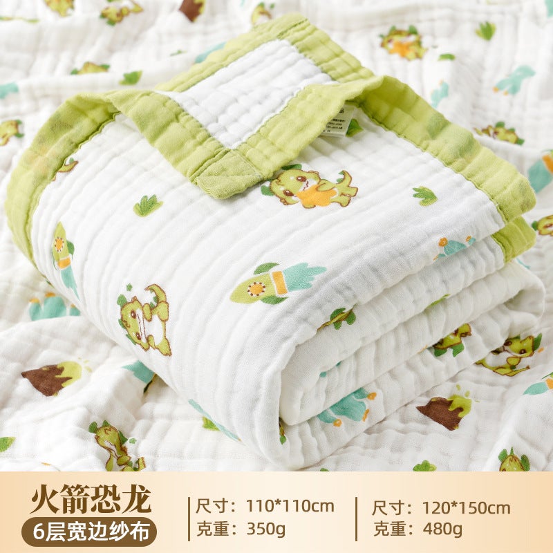Pure Cotton Baby Bath Towel - 6-Layer Gauze Swaddle Blanket for Newborns, Soft & Absorbent, Cartoon Designs