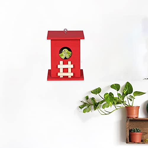 Cket Bird House Nest Breeding Box for Sparrow, Hummingbird, Kingfisher for Balcony and Garden Hanging Wooden with Hanging and Wall Patch (RED) (Pack of 2) - Image 2