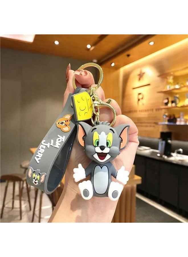 DD RETAILS Silicone 3D Cute Anime Keychains || Couple Keychains With Wristband & Pendant || Cartoon Character Keychains For Boys & Girls (Pack Of 1, Funny Tom, Avnger-Black) - Image 1