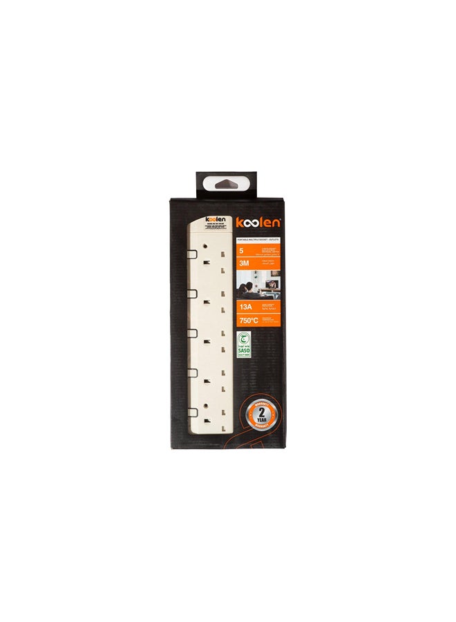 KOOLEN Koolen 5 Ways Power Extension Sockets 3 m White  - Image 4