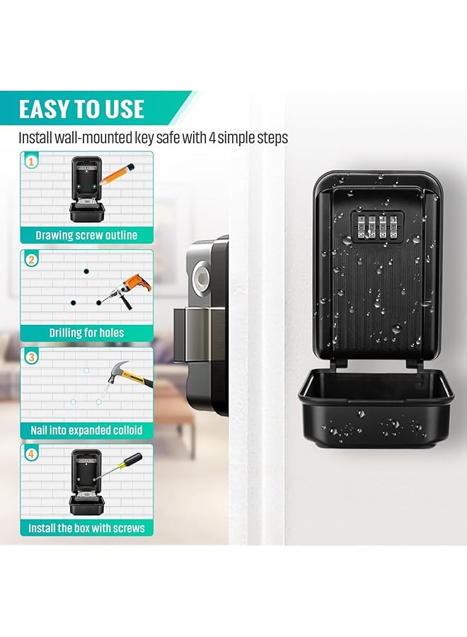 إيروريكس صندوق قفل المفاتيح صندوق أمان للمفاتيح مقاوم للماء مثبت على الحائط في الهواء الطلق صندوق أمان كبير بمفاتيح قابلة لإعادة الضبط مكون من 4 أرقام صندوق تخزين مفاتيح من سبائك الزنك للمنزل والمرآب والمدرسة - Image 5