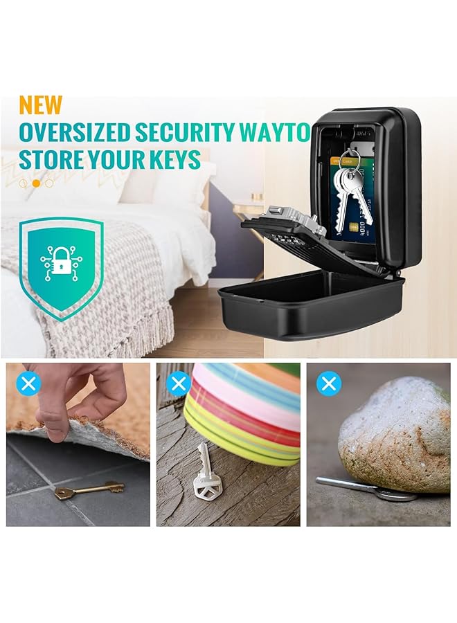 إيروريكس صندوق قفل المفاتيح صندوق أمان للمفاتيح مقاوم للماء مثبت على الحائط في الهواء الطلق صندوق أمان كبير بمفاتيح قابلة لإعادة الضبط مكون من 4 أرقام صندوق تخزين مفاتيح من سبائك الزنك للمنزل والمرآب والمدرسة - Image 3