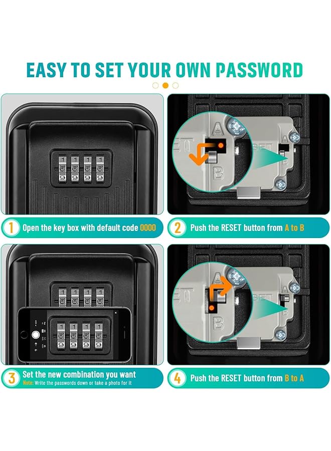 إيروريكس صندوق قفل المفاتيح صندوق أمان للمفاتيح مقاوم للماء مثبت على الحائط في الهواء الطلق صندوق أمان كبير بمفاتيح قابلة لإعادة الضبط مكون من 4 أرقام صندوق تخزين مفاتيح من سبائك الزنك للمنزل والمرآب والمدرسة - Image 4