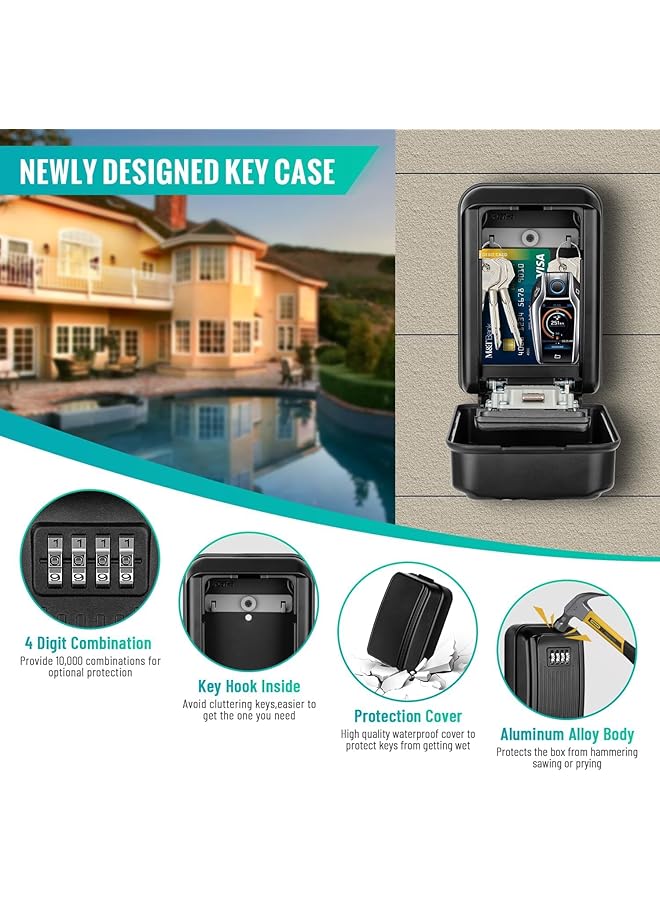 إيروريكس صندوق قفل المفاتيح صندوق أمان للمفاتيح مقاوم للماء مثبت على الحائط في الهواء الطلق صندوق أمان كبير بمفاتيح قابلة لإعادة الضبط مكون من 4 أرقام صندوق تخزين مفاتيح من سبائك الزنك للمنزل والمرآب والمدرسة - Image 2