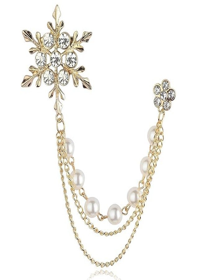 TREXEE Brooch Men's Eye Catching Stone Studded Snow Flake With Three Chain Pin Brooch - Image 1