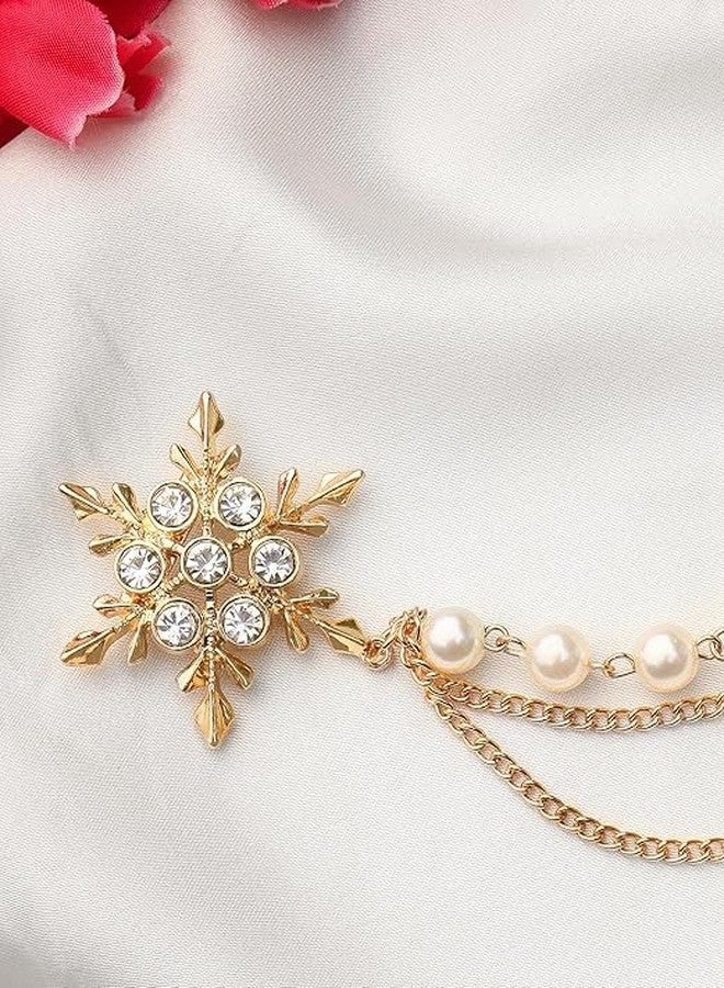 TREXEE Brooch Men's Eye Catching Stone Studded Snow Flake With Three Chain Pin Brooch - Image 5