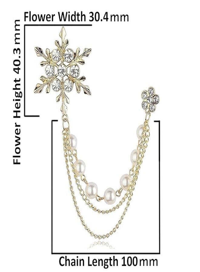 TREXEE Brooch Men's Eye Catching Stone Studded Snow Flake With Three Chain Pin Brooch - Image 2
