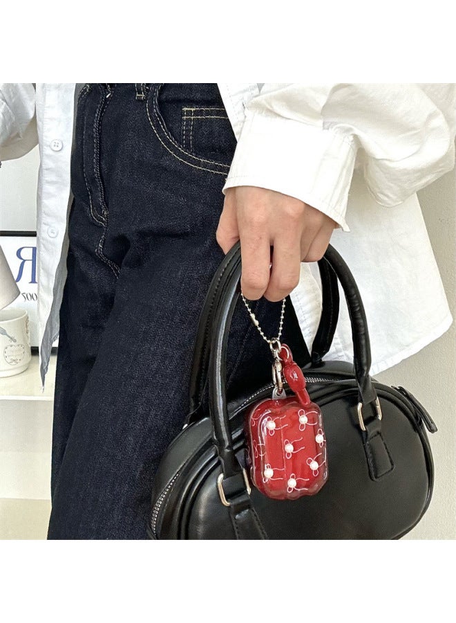 Wine Red Bow Airpods Pro4 Generation Headset Protective Cover For Apple Bluetooth Headset 3 Generation/Pro2-Color:Imd Burgundy Bow + Pearls-Applicable Models:Airpods Pro2 - Image 3