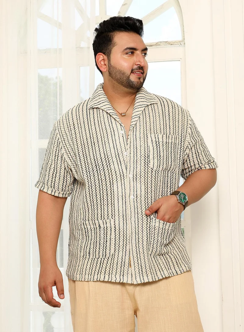 انستافاب بلس قميص رجالي Instafab Plus مخطط أوف وايت وأزرق كاجوال