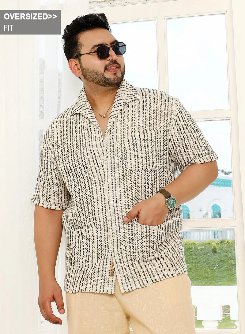 انستافاب بلس قميص رجالي Instafab Plus مخطط أوف وايت وأزرق كاجوال