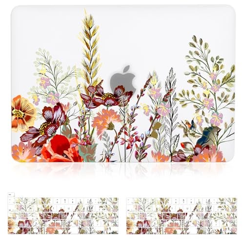 iDonzon Case for MacBook Pro 13 inch M2 M1 A2338 A2289 A2251 A2159 A1989 A1706 2023-2016 Release, 3D Effect Matte Clear See Through Hard Cover&Keyboard Cover Compatible Pro 13.3 Touch ID, Field Flower - Image 1