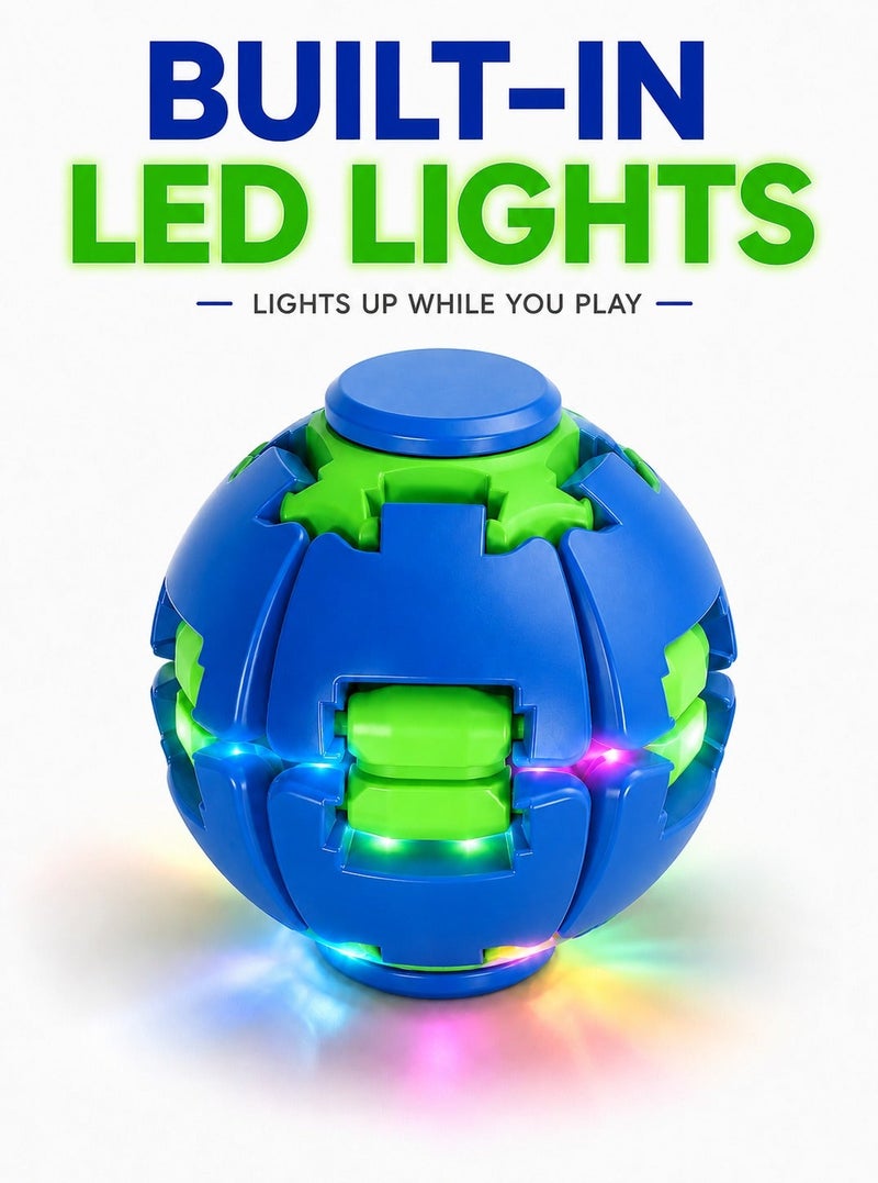 O2. لعبة كرة دوارة بالضغط بالأصابع باللونين الأزرق والأخضر مع إضاءة LED مدمجة، كرة فيدجيت سبينر متحولة من خامة ABS للعب الحسي وتخفيف التوتر للأطفال 5 سنوات فأكثر، 6 × 6.5 سم - Image 4