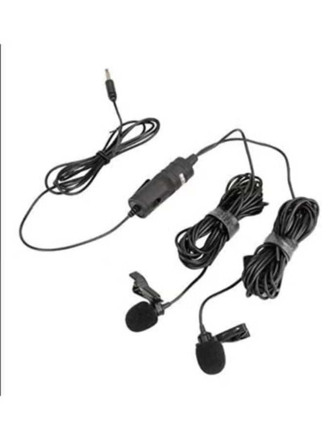 Dual Head Lavalier Condenser Microphone with Audio Recorder for iPhone, Android, DSLR, and Auxiliary Devices - Image 1