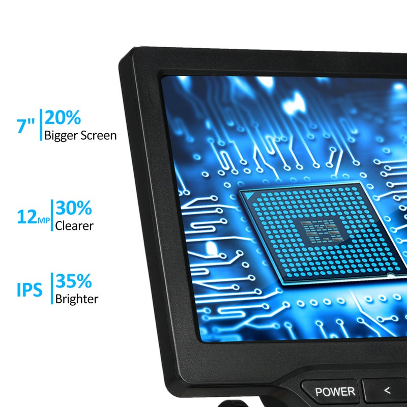 مجهر رقمي بشاشة IPS بقياس 7 بوصة - أول مجهر HDMI متكامل مع مقياس متعدد - مجهر لاسلكي بتكبير عالي يصل إلى 1200 ضعف لتصليح الإلكترونيات واختبار اللوحة المطبوعة (PCB) - Image 3