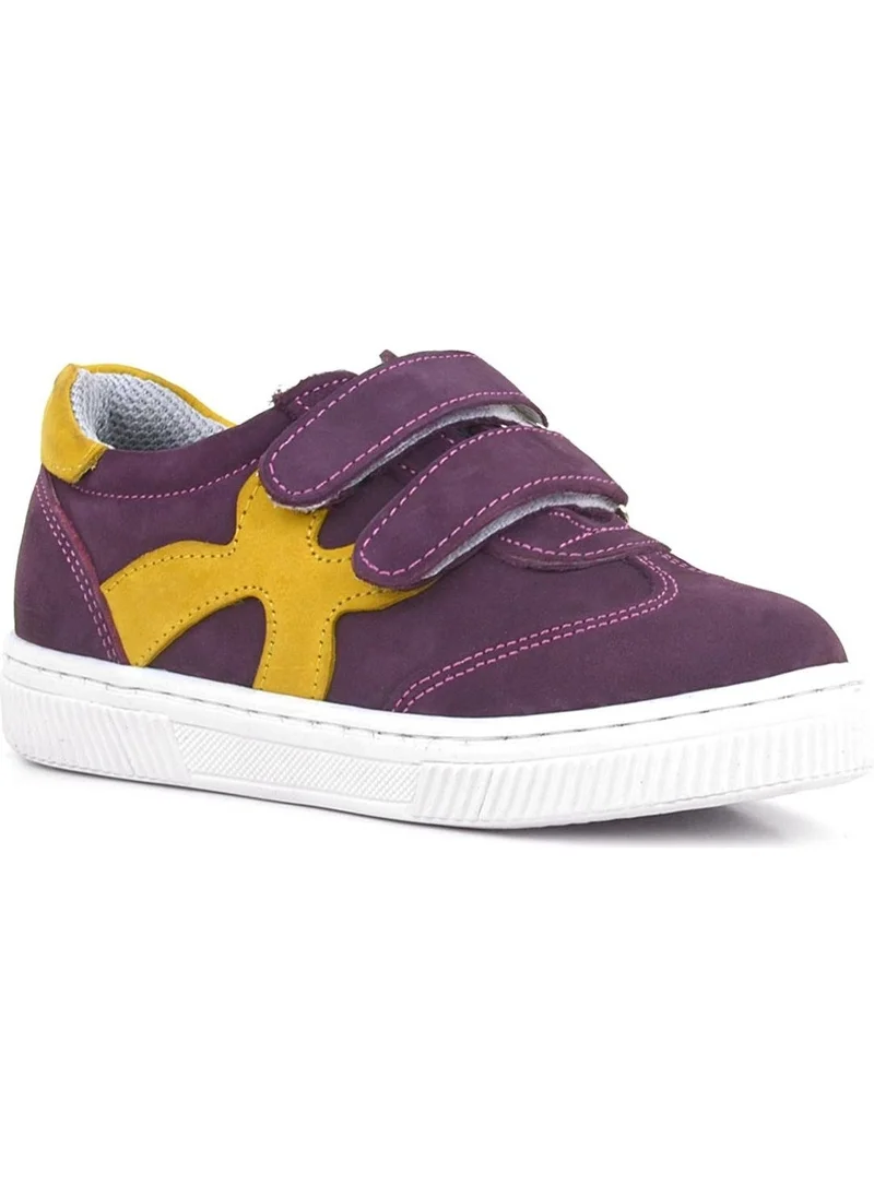 Rakerplus Leather Purple Yellow Velcro Children's Sports Shoes