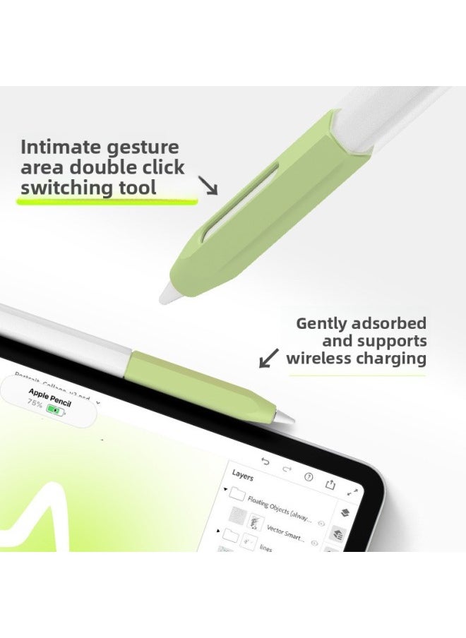 Generic - Suitable For Apple Pencil Second Generation Pen Grip Translucent Simple Solid Color All-inclusive Anti-slip Anti-drop For Apple Pen Case-Color:Green - Image 1