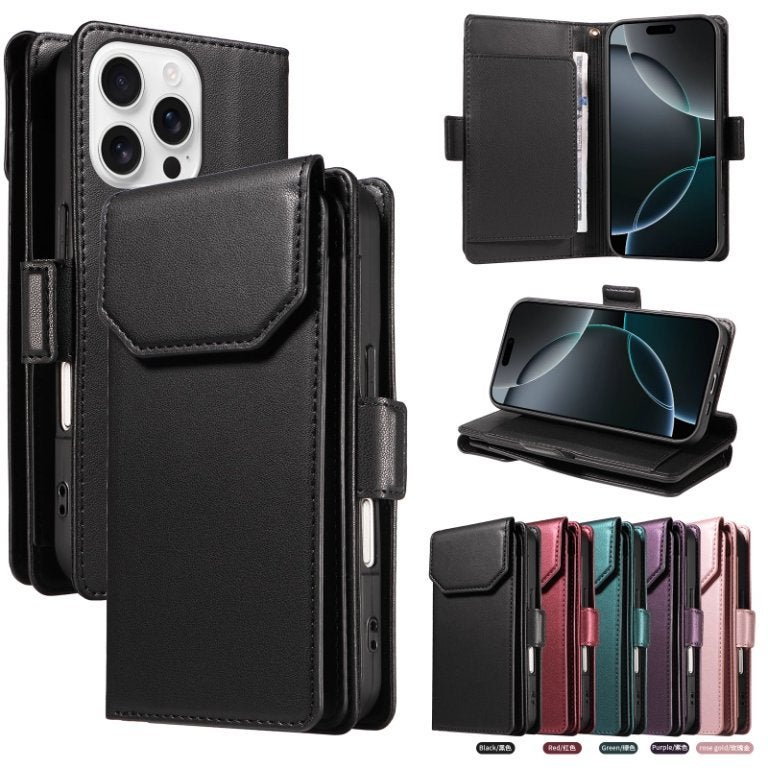 Cross-border Applicable iphone16 Multi-card Wallet Leather Case 15pro Wallet Phone Case 14pro Max Protective Case - Image 3