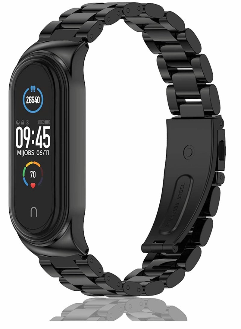 KASTWAVE Metal Watch Strap for Xiaomi Band, Stainless Steel WatchBand, Metal Replacement WatchBand, Smartwatch Replacement Bands, for Xiaomi Band 6/5/4/3 (Black) - Image 1