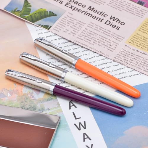 Lanxivi 3 Jinhao 86 Fountain Pen Set (Orange, Purple and White Resin) Extra Fine Nib with Refillable Ink Converter - Image 5