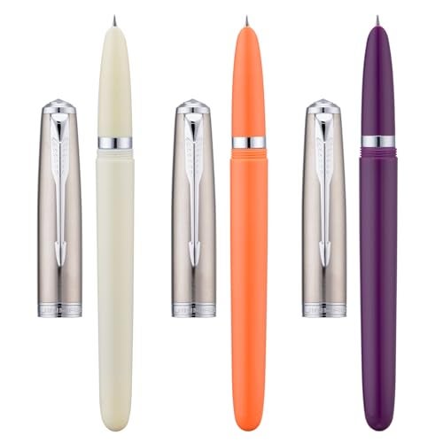 Lanxivi 3 Jinhao 86 Fountain Pen Set (Orange, Purple and White Resin) Extra Fine Nib with Refillable Ink Converter - Image 2