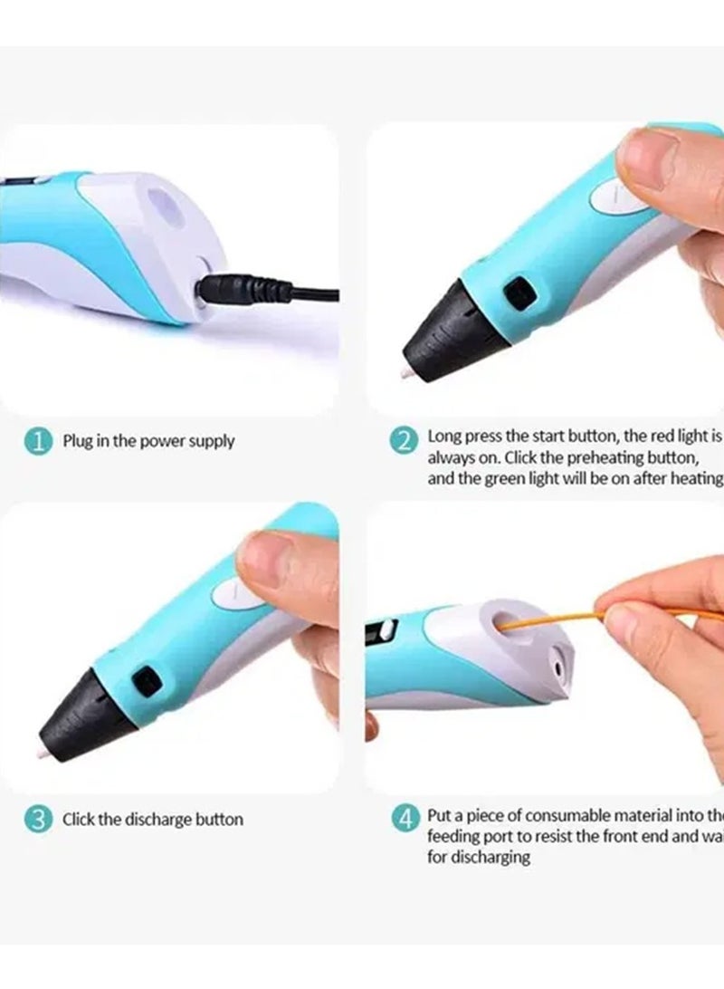 BlueFire 3D Printing Pen with LCD Display – Safe for Kids & Adults – Includes 1M PLA Filament, Stencil Book, Project Guide & Charger – Adjustable Speed/Temperature – Non-Toxic, Non-Clogging, Auto Sleep – Creative 3D Drawing & Modeling Tool - Image 5