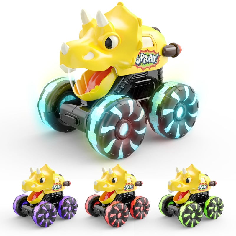 Intoypad Yellow Triceratops Dino Monster Truck Toddler Push Car Toy with LED Wheels Press Go Dinosaur Toy Vehicle for Kids Ages 2 3 4 5 Chomping Mouth LightUp Action Toy for Boys Girls - Image 3