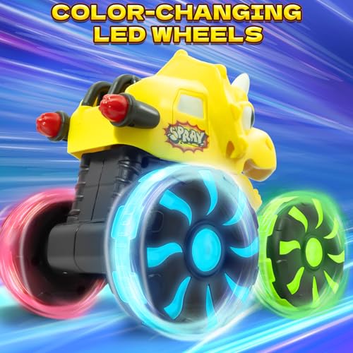 Intoypad Yellow Triceratops Dino Monster Truck Toddler Push Car Toy with LED Wheels Press Go Dinosaur Toy Vehicle for Kids Ages 2 3 4 5 Chomping Mouth LightUp Action Toy for Boys Girls - Image 5