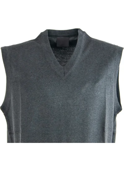 اوبلاند Men's V-Neck Solid Color Classic Model Comfortable Cut Full Pattern Wool Woven Sweater