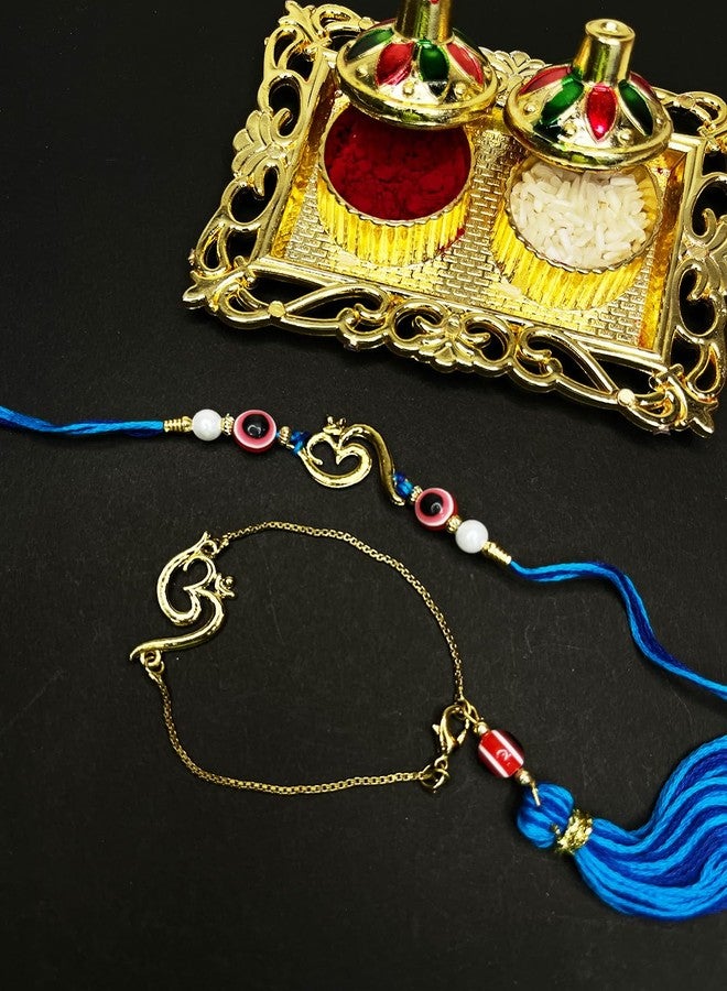 Mahi Couple Rakhi for Brother and Bhabhi with Evil Eye and Om Bracelet style Lumba - Bhaiya Bhabhi Rakhi Set Combo (RCOL1105543G) - Image 3