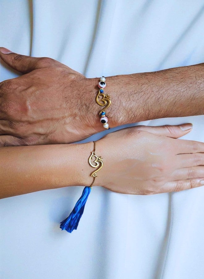 Mahi Couple Rakhi for Brother and Bhabhi with Evil Eye and Om Bracelet style Lumba - Bhaiya Bhabhi Rakhi Set Combo (RCOL1105543G) - Image 2