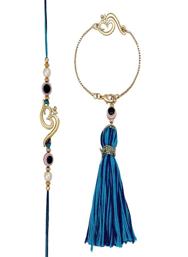 Mahi Couple Rakhi for Brother and Bhabhi with Evil Eye and Om Bracelet style Lumba - Bhaiya Bhabhi Rakhi Set Combo (RCOL1105543G) - Image 5