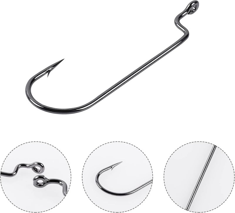UCEC Fishing Hooks, 140PCS/ 100PCS/ 60PCS EWG Offset Worm Hooks Bass Hooks Wide Gap 2X Strong Senko Bait Texas Rig Jig Fish Hooks for Bass Trout Saltwater Freshwater Size:#4#2#1 1/0 2/0 3/0 4/0 5/0 - Image 2