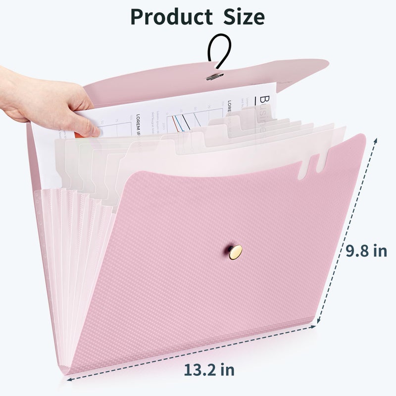 JARLINK 7 Pockets Expanding File Folder, A4 Size Accordion File Folders with 12 Labels, Cute Paper Organizer, Portable Document Organizer for Home College School Office Supplies, Macaron Pink - Image 2