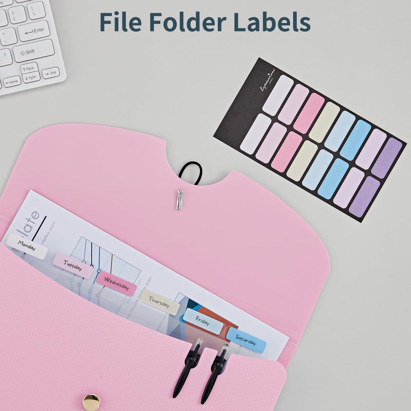 JARLINK 7 Pockets Expanding File Folder, A4 Size Accordion File Folders with 12 Labels, Cute Paper Organizer, Portable Document Organizer for Home College School Office Supplies, Macaron Pink - Image 5