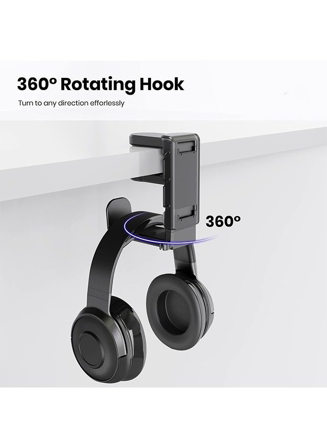 Hihonor - 3-in-1 PC Gaming Headset Controller Holder - Headphone Stand /Adjustable Clamp 2 Controller Holder Rotating Arm Cable Organizer, Universal PC Gaming Accessory Controller Headset Stand-Black - Image 1
