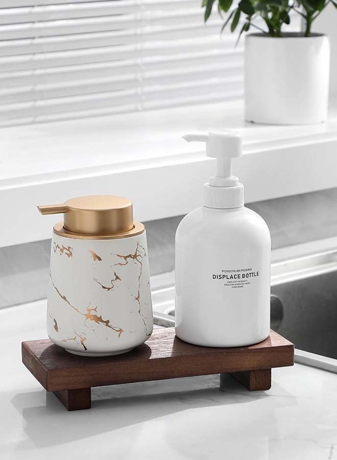 YIM-VIBEHAUS Small Wood Tray Pedestal Stand Farmhouse Bathroom Decor Decorative Wooden Riser Kitchen Soap Dish Holder for Vanity, Counter, Sink 23 x 15 x 3.8 cm  - Image 4
